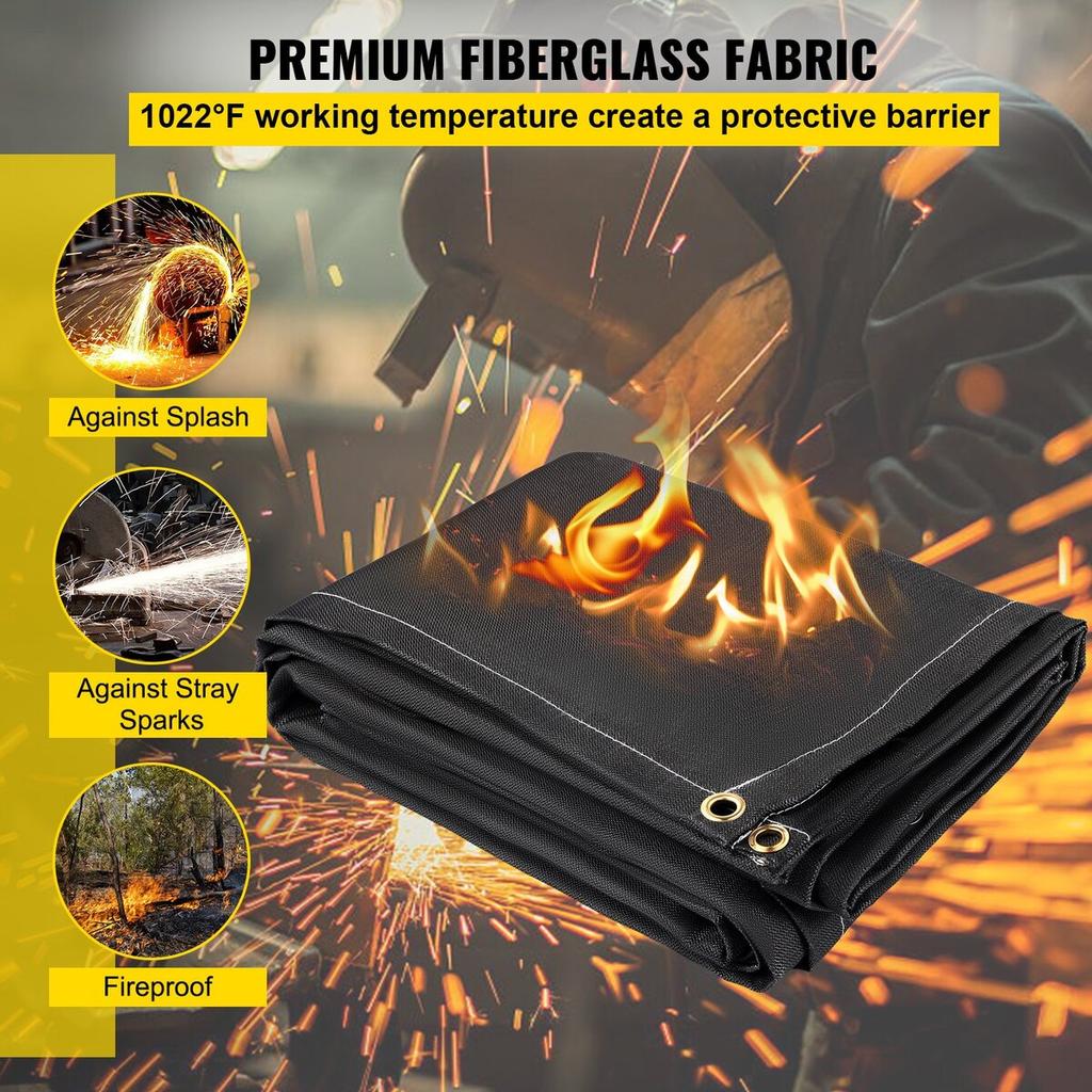 Fire Blankets, 2 Pack Welding Blankets, 8' x 10' Fire Suppression Blanket, 1022°F Flame Retardant Blanket, Black Fire Emergency Blankets, Fiberglass