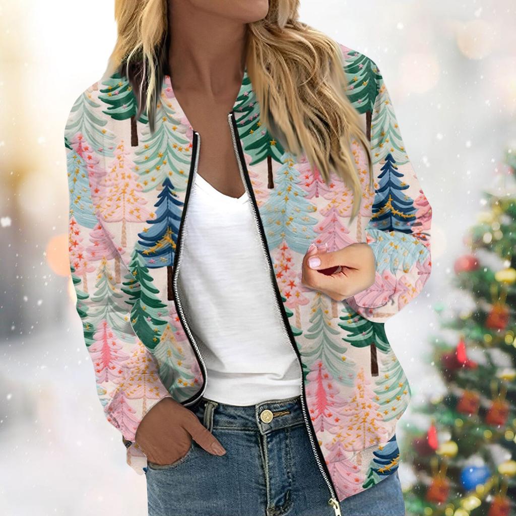 Women's Jacket Long Sleeve Lightweight Zipper Cropped Floral Printed Outerwear Casual Quilted Jacket With Pockets