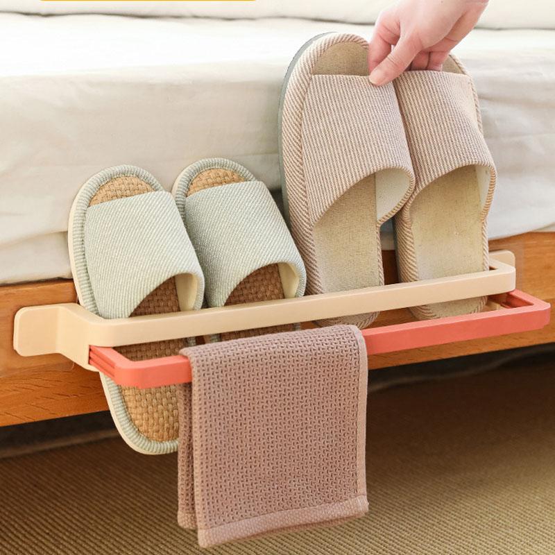Multifunctional Bathroom Shoe Rack, Folding Towel Rack, Double-layer Pull-out Design, Folding Bathroom Wall-mounted Storage Rack