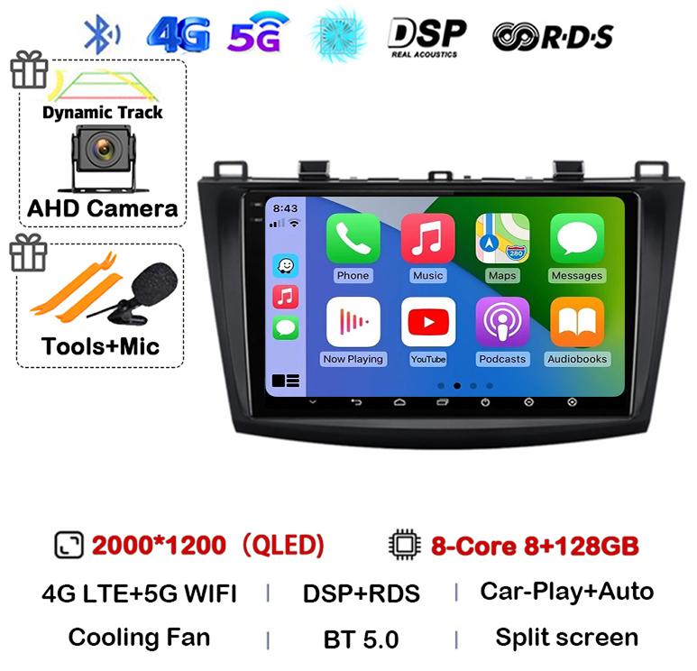 Android 14 Carplay Auto Для Mazda 3 2009 2010 2011 2012 2013 Автомагнитола Мультимедийный плеер Стерео Видео Аудио GPS Головное устройство WIFI