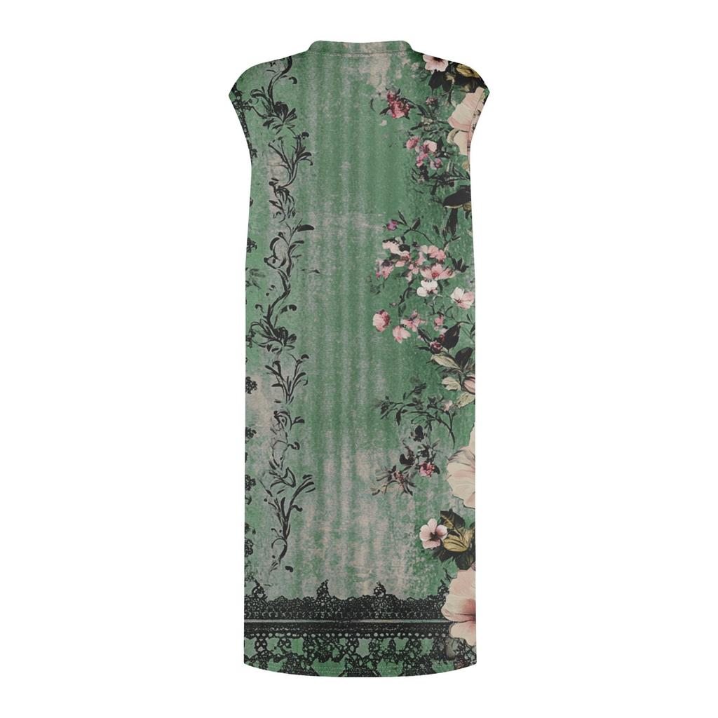 Women's Casual And Fashionable Round-neck Sleeveless Printing Mid Length Dress