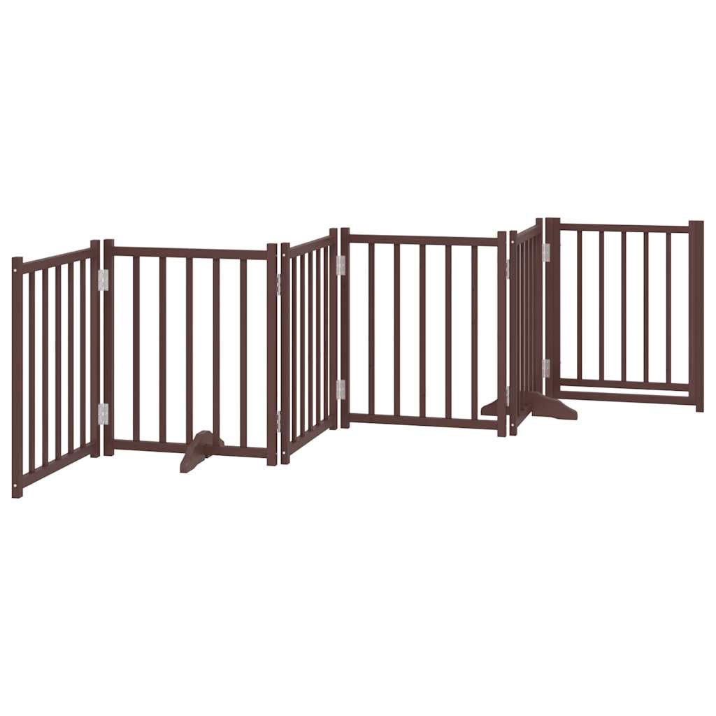 6 Piece Foldable Dog Gate with Door Brown Oak Finish 300 cm Pine Wood