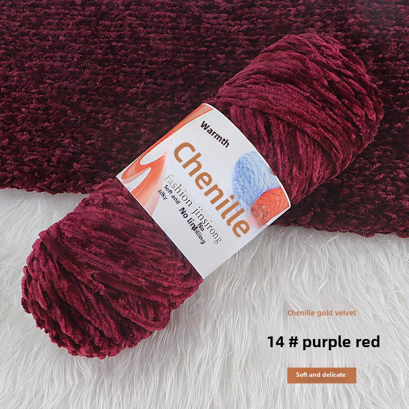 Вязаный шарф, шапка, тапочки крючком из золотистого бархата с шениллом, набор для самостоятельного вязания из кукольной шерсти