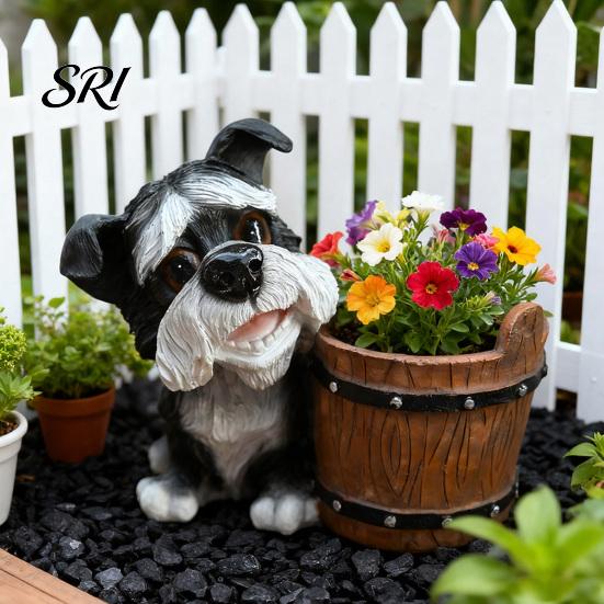 Garden Decorative Pot Puppy Figurine Planter Small Bucket Crack-resistant with Cartoon Dog Statue for Desktop Office Windowsill Durable Outdoor