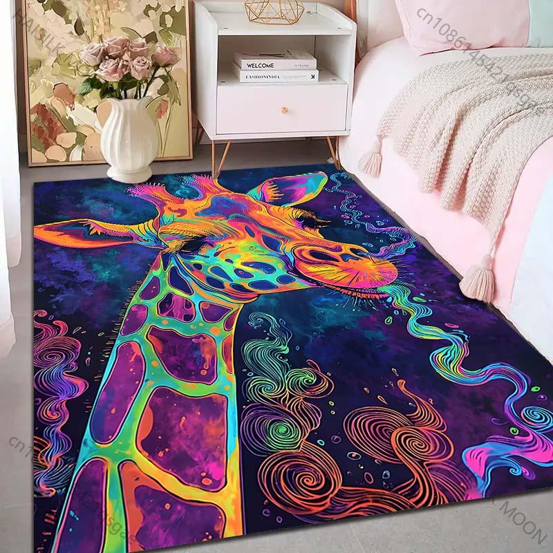 1PC Colorful artistic giraffe image Print Carpet Rug for Living Room Bedroom Sofa Doormat Home Decor Non-slip Floor Mat
