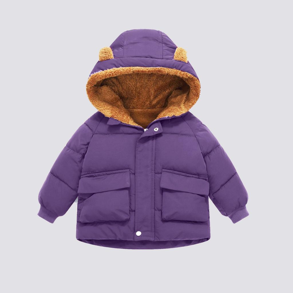 Children's Casual Solid Color Casual Hooded Thick Down Jacket For Boys And Girls