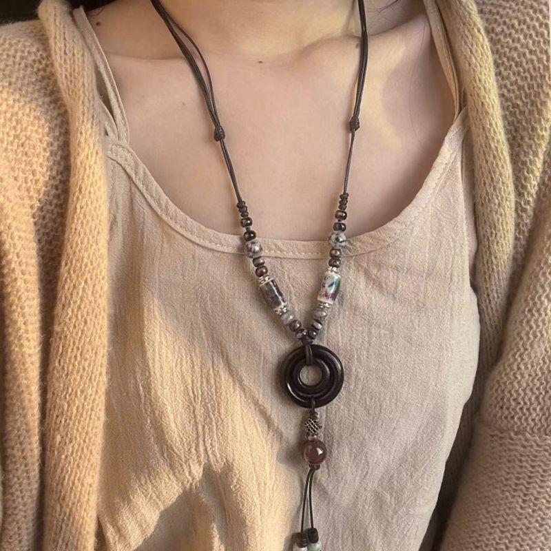 Long necklace, retro butterfly beaded, new Chinese Zen ethnic style stacked, long horse dress, versatile accessories