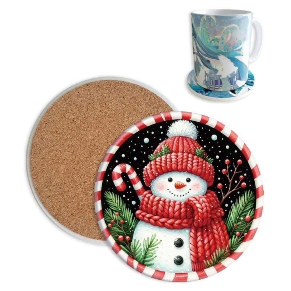 Non-Slip Christmas Santa Coasters Reindeer Coffee Cup Mat Cute Snowman Ceramics Home Dining