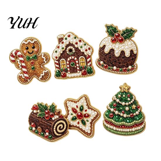 Faux Pearl Painting Decor 6Pcs/Set Fridge Magnets Art Kit, Christmas Snowman Tree Santa Artistic Gem Stickers Magnets, DIY Mosaic Refrigerator