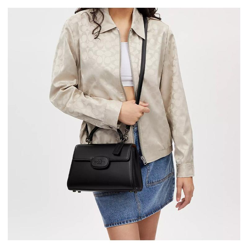 Coach Eliza 27 Сумка-кроссбоди женская большая, черная, из тонкой телячьей кожи, со съемным плечевым ремнем на магнитной застежке