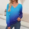 Women's Tops Gradient Printed Long Sleeve Shirt V Neck Casual Loose T-Shirt Autumn Clothing