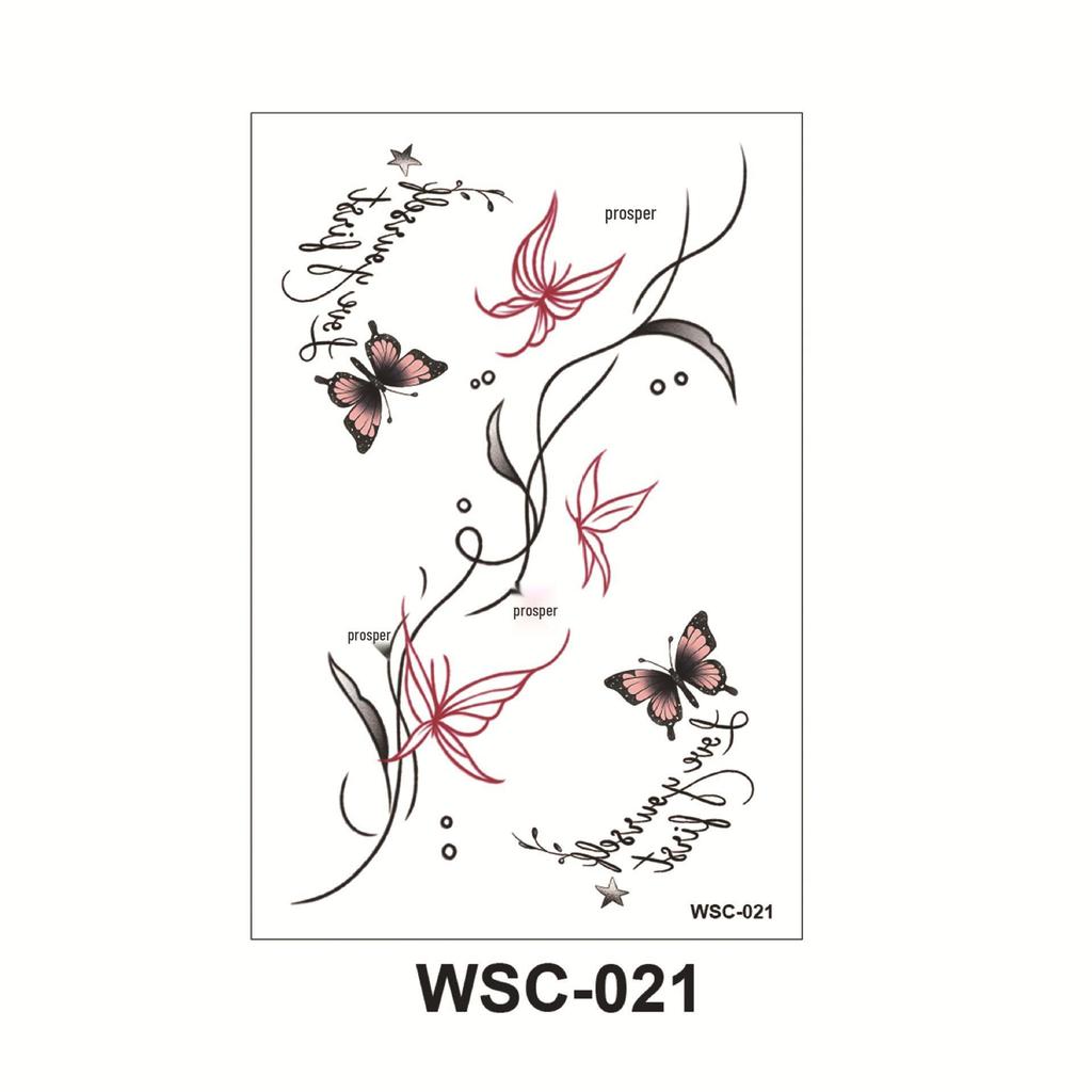 WSC Waterproof Non-Reflective Flower & Butterfly Tattoo Sticker