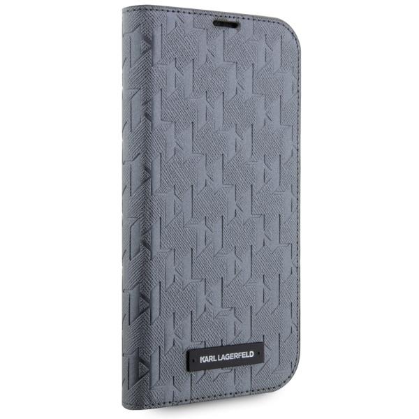 Etui do iPhone 14 Karl Lagerfeld Bookcase Srebrny Saffiano Monogram