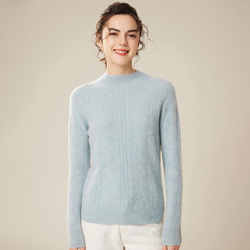 Women's 100% Pure Cashmere Sweater - New Autumn/Winter High-Neck Cable Knit Base Layer