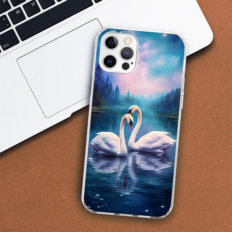 White Swan Grace Art Phone Case For Apple iPhone 11 12 13 15 14 Pro 7 XR X XS Max 8 Plus + Mini SE Customized Print Soft Cover