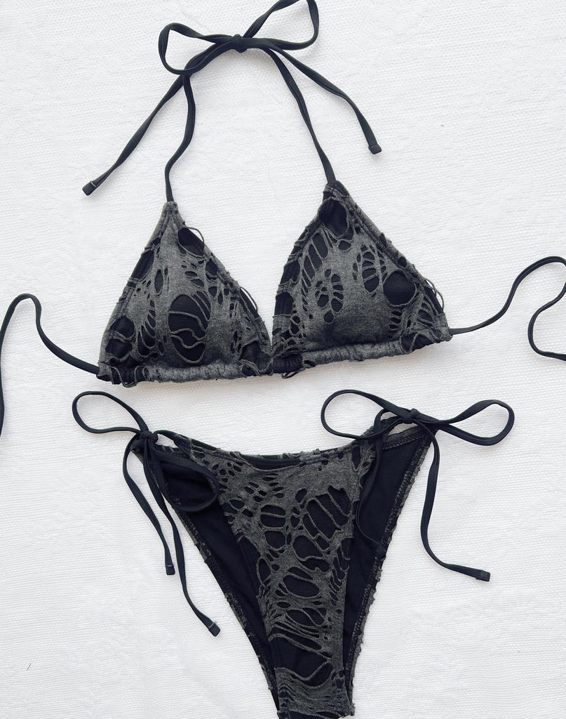 Женский купальник, однотонный рваный купальник с бретелькой на шее, сексуальные завязки по бокам, бикини с высокой талией, пляжная одежда, купальные костюмы