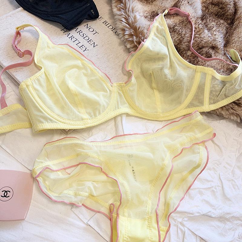 Французский ультратонкий бюстгальтер без косточек для женщин, нижнее белье, топ, сексуальный комплект с бюстгальтером пуш-ап с глубоким V-образным вырезом, летнее комфортное дышащее нижнее белье и трусики