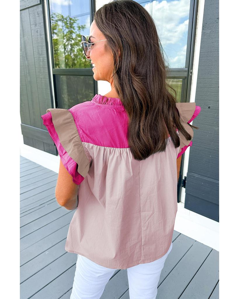 Azura Exchange Блузка с V-образным вырезом и оборками на рукавах в стиле колор-блок