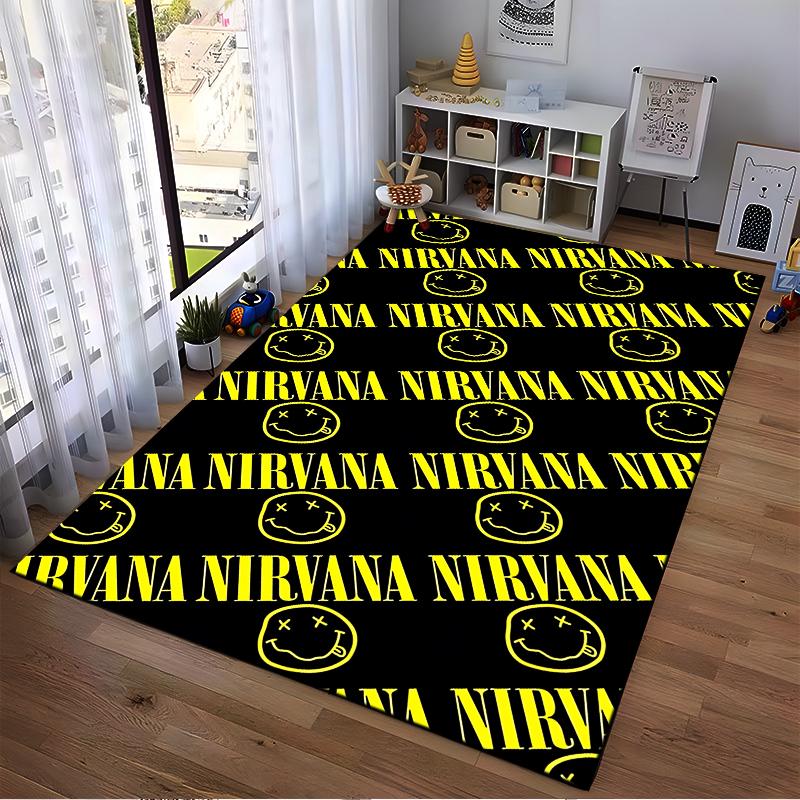 Nirvana Logo with Smiley Face Rug Non-slip rug suitable for living room and bedroom sofas