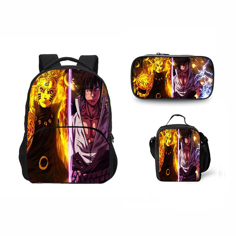 Printed Naruto three-piece set Children's school bag Meal bag Pencil bag Male and female students Backpack