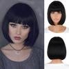 Черный короткий парик Боб Прямой черный парик Боб с челкой 10-дюймовый прямой парик Боб с челкой для женщин Натуральный вид для повседневного использования
