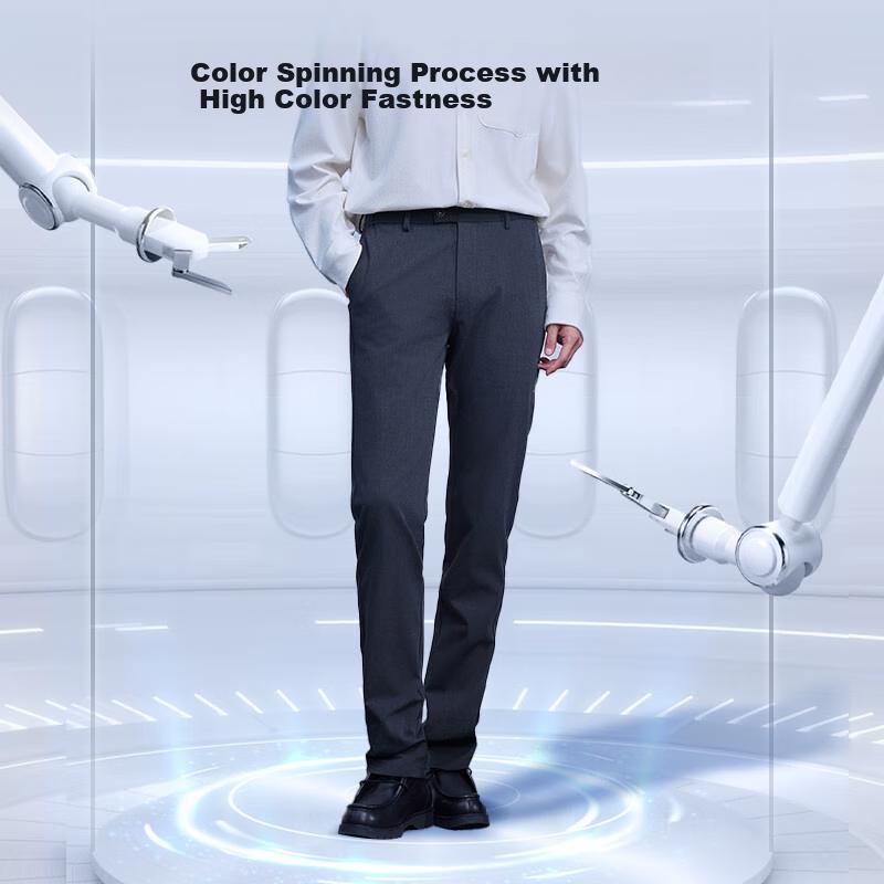 Original Men's Casual Pants, Versatile All-Season Trousers, Slightly Elastic, Easy-Care Men's Pants for Spring, Gray, Size S