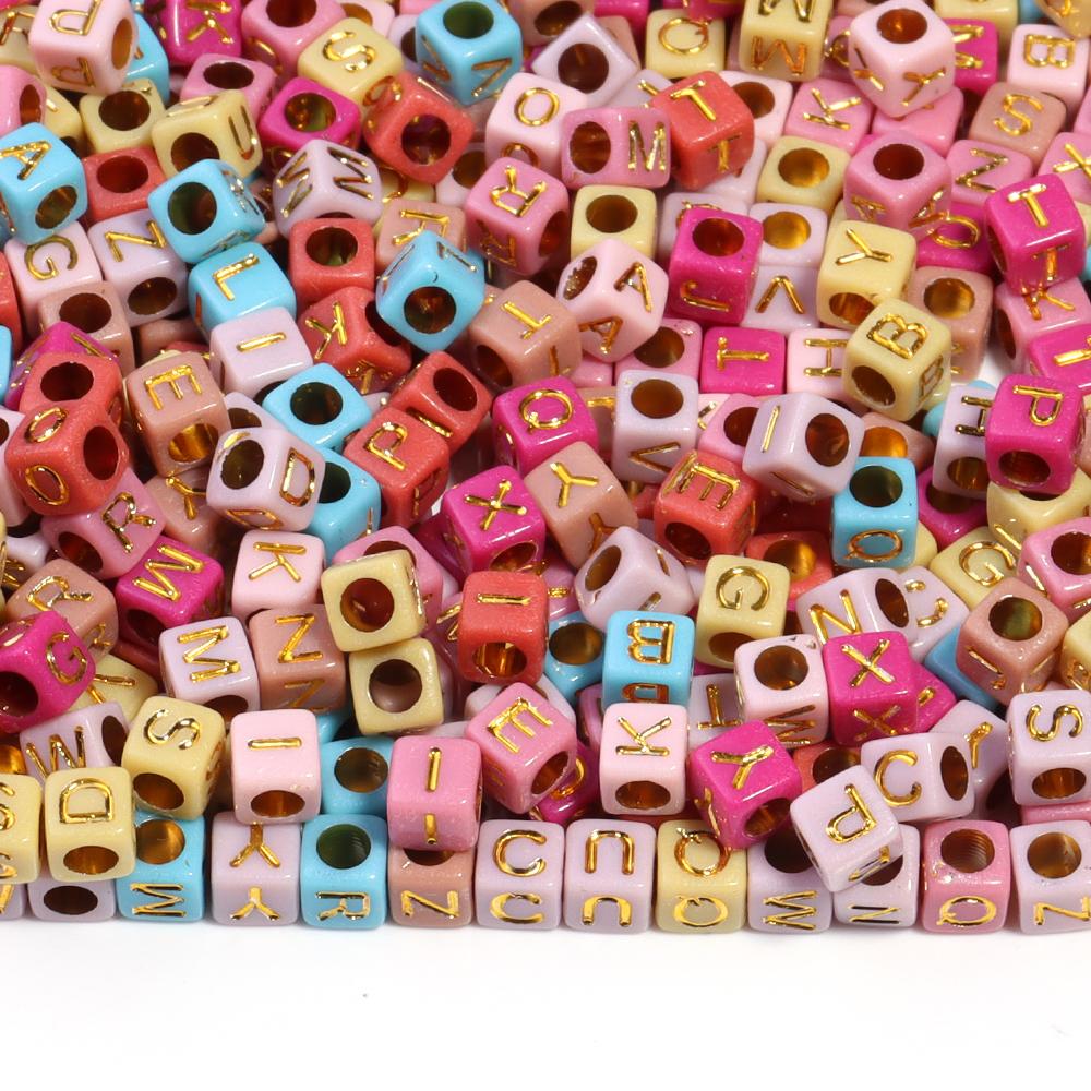 100pcs/Lot 6mm Mix Color Square Alphabet Letter Beads DIY Bracelets Necklace Big Hole Acrylic Beads for Jewelry Making Supplies