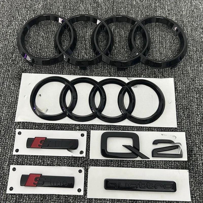 6pcs/ set is suitable For refitting the badge of Quattro Sline car trunk of Audi Q2 front and rear four-ring logo 2016-2018.