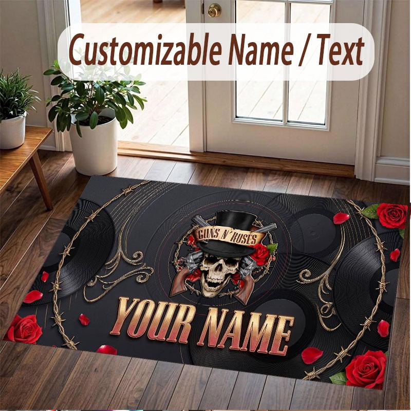 Custom Rug Guns N’ Roses Pattern Print Name Text Soft Non‑Slip Floor Carpet for Home Indoor Decoration