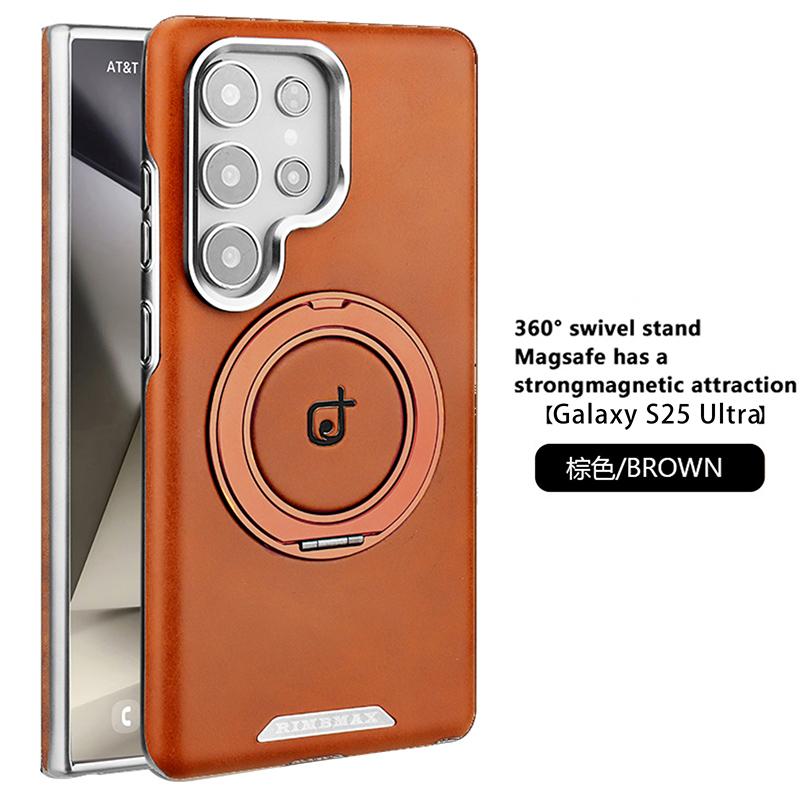 Для Samsung Galaxy S25 S24 S23 Plus Ultra Чехол Матовая Кожа Микрофибровая Подкладка 360° Вращение Металлическая Подставка Полностью Задняя Мягкая Крышка