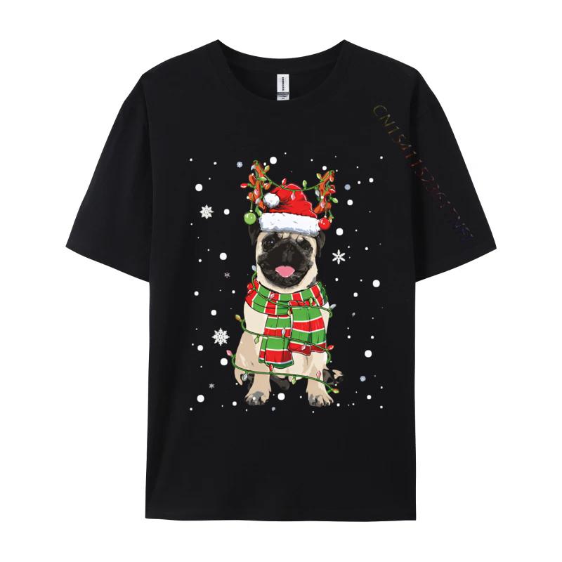 Vintage T Shirt Unisex Cute Pug Dog Christmas Lights Funny Xm Tshirt Fitness Cotton Unisex Tees Printing Funny T Shirts