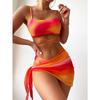 3 Pieces Ombre Lace Up Bikini Swimsuit & Beach Skirt Sexy Swimwear Women 2023 Bathing Swimming Swim Suit Female Summer Beachwear