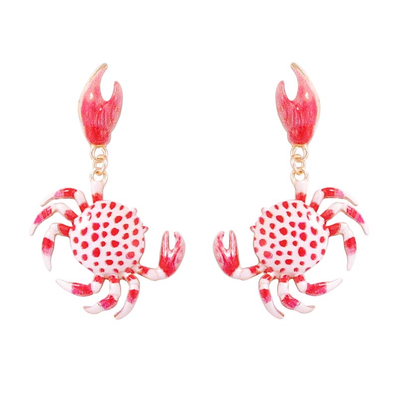 2025 New Fashion Colorful Crab Drop Earrings For Women Creative Cute Animal Enamel Textured Personality Earrings Zircon Gifts