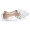 Women Flower Sandals Pointed Toe Pumps Dress Party Square High Heels White Lace Sequin Weding Shoes
