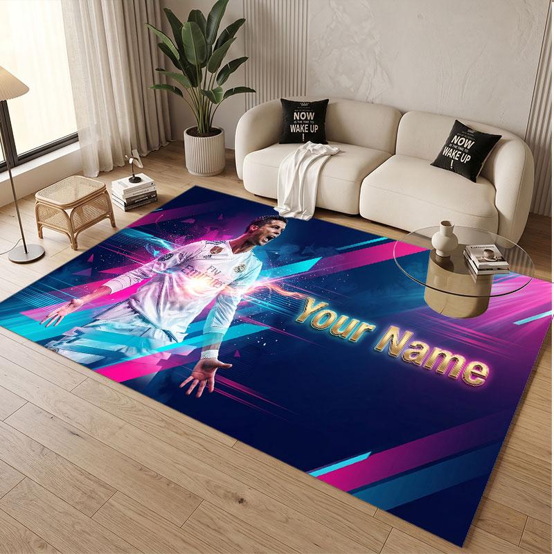 Custom Rug Cristiano Ronaldo Pattern Print Name Text Soft Non‑Slip Floor Carpet for Home Indoor Decoration