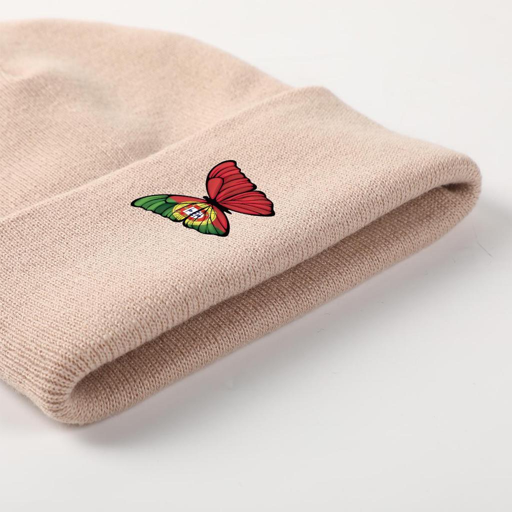 Вязаная шапка с принтом бабочки и флага Португалии, патриотическая мужская кепка с осенней манжетой, спортивная шапка с помпоном, вязаная шапка, шапка