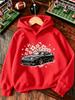 A loose, comfortable children's hooded pullover featuring a sports car and cherry blossom print—suitable for spring and autumn.