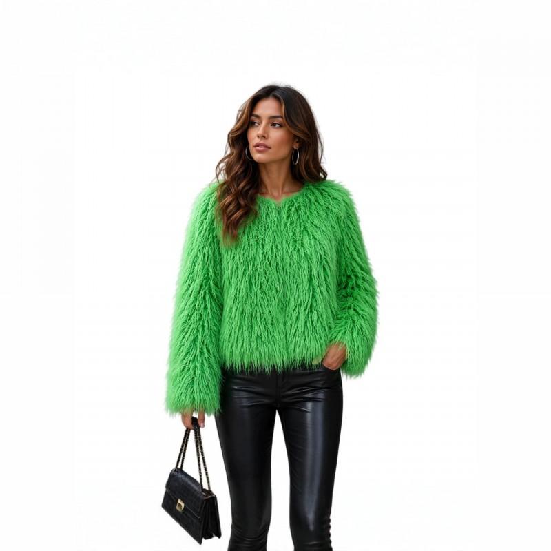 Womens Winter Faux Fur Jacket Loose Short Round Neck Long Sleeve Coat Multiple Colors