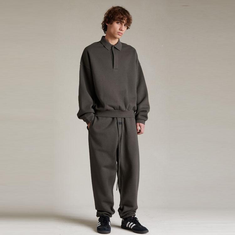 Fear of God Essentials Мужская футболка-поло с длинным рукавом SS24 Чернильный черный Унисекс 192SP244390F