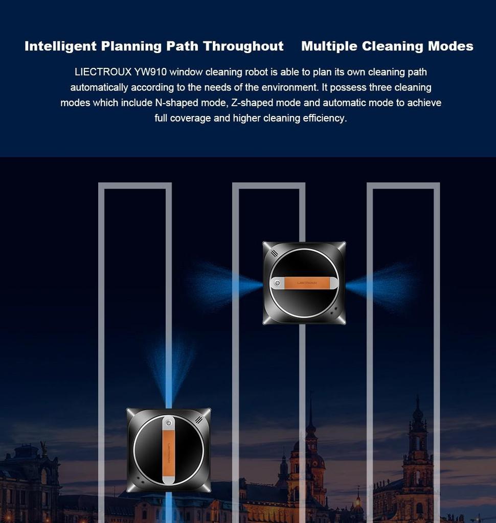 Восстановленный робот для мытья окон Liectroux YW910, двойное распыление воды, вакуумное всасывание 3000 Па, лазерный датчик, управление через приложение и пульт, функция памяти