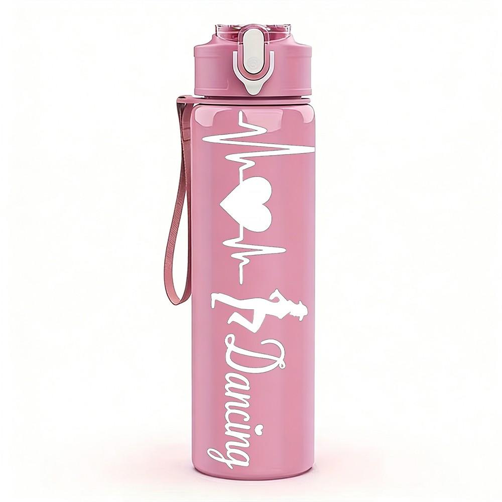 1PC Faint Cursive Quote Line Print 750ml Color Plastic Sports Water Bottle Leakproof Flip Straw Lid Suitable for Sports Office Home Use