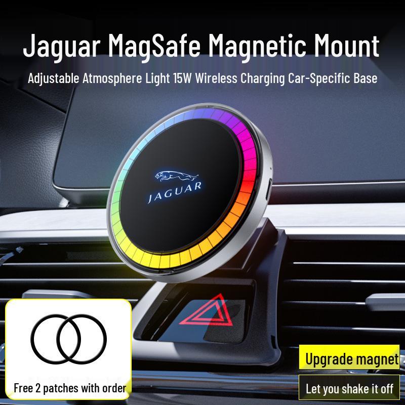 Jaguar Wireless Magnetic Phone Holder & Fast Charger with LED Ambient Light, Compatible with Apple