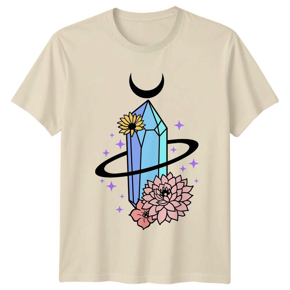 Crystal Gemstone Floral Moon Spirituality Unisexs Unisexs Graphic Tee