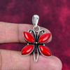 Подвеска из драгоценного камня ручной работы с красным кораллом, подвеска из стерлингового серебра 925 пробы, антикварные ювелирные изделия, для подарка на помолвку