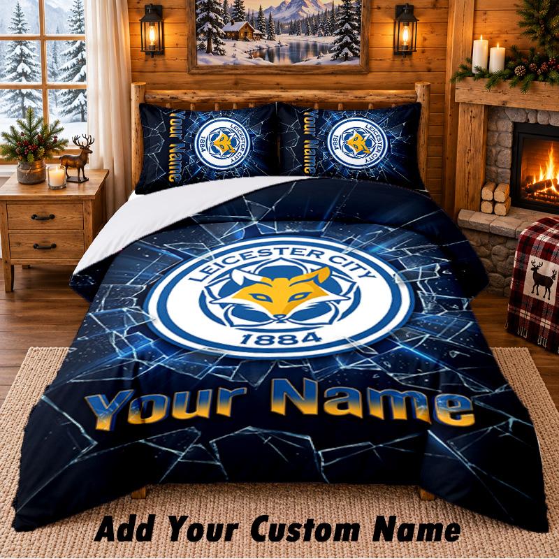Постельное белье с узором Leicester City, комплект из 3 предметов, с возможностью персонализации имени, простыня и наволочки для домашней спальни