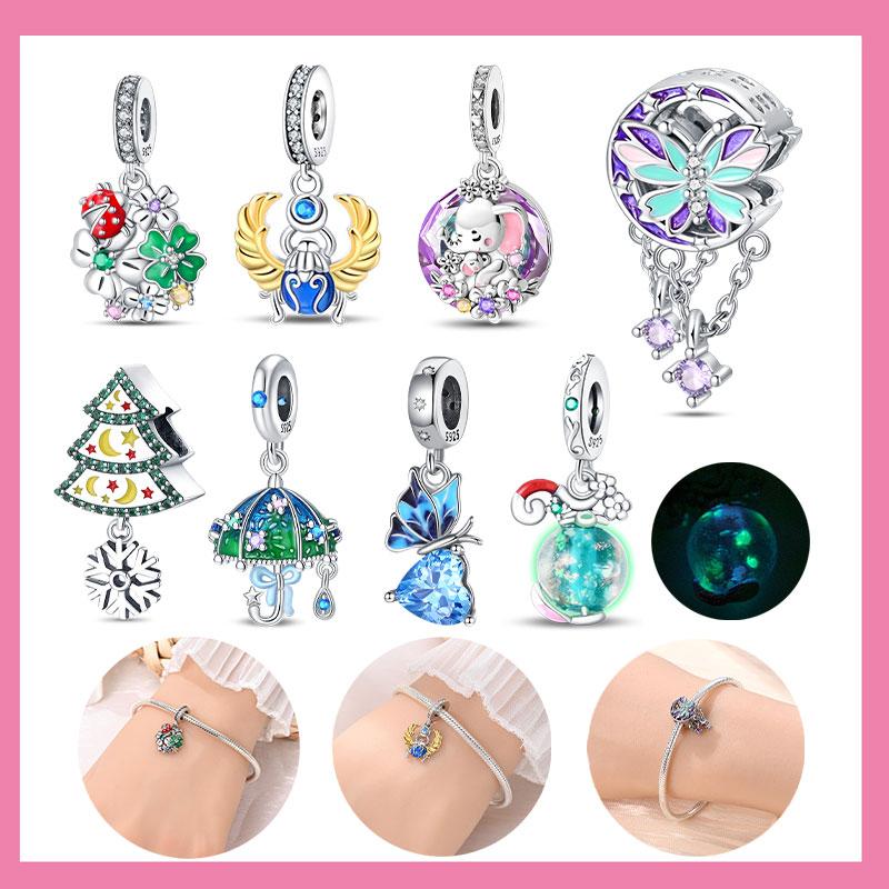 Charms Copper Original Floral Umbrella Four Leaf Clover Moon Butterfly Bracelets Beads Fit Women Diy Fine Jewelry Gifts