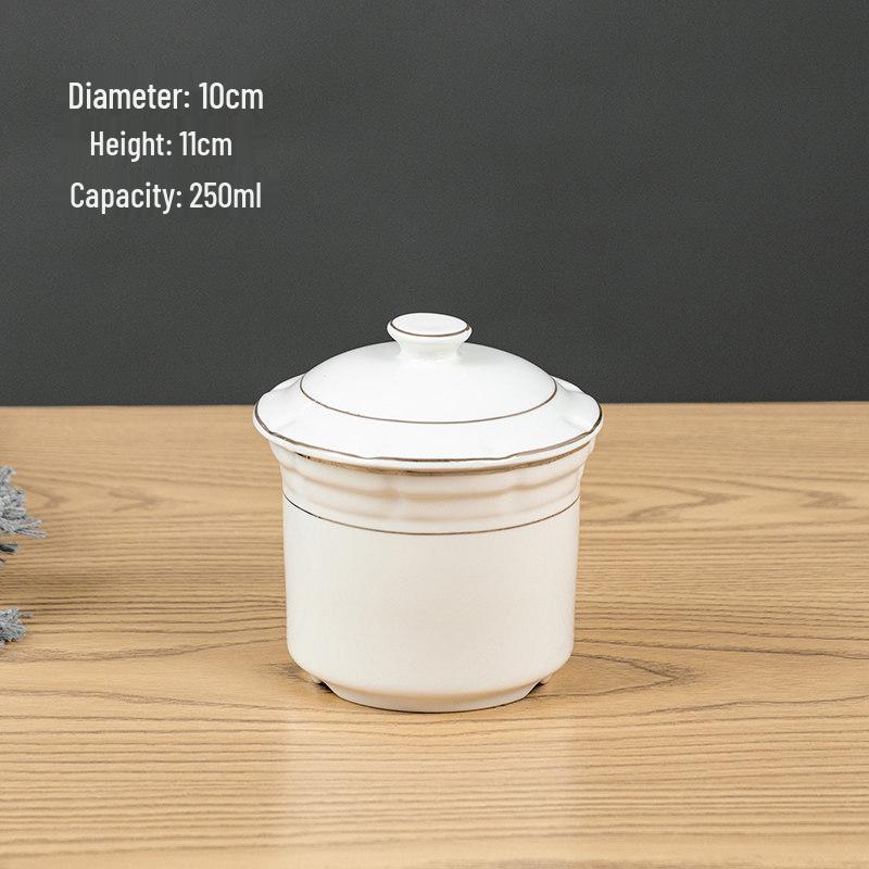 Ceramic Double Boiler Stew Pot with Lid for Soup, Bird's Nest, and Steamed Eggs