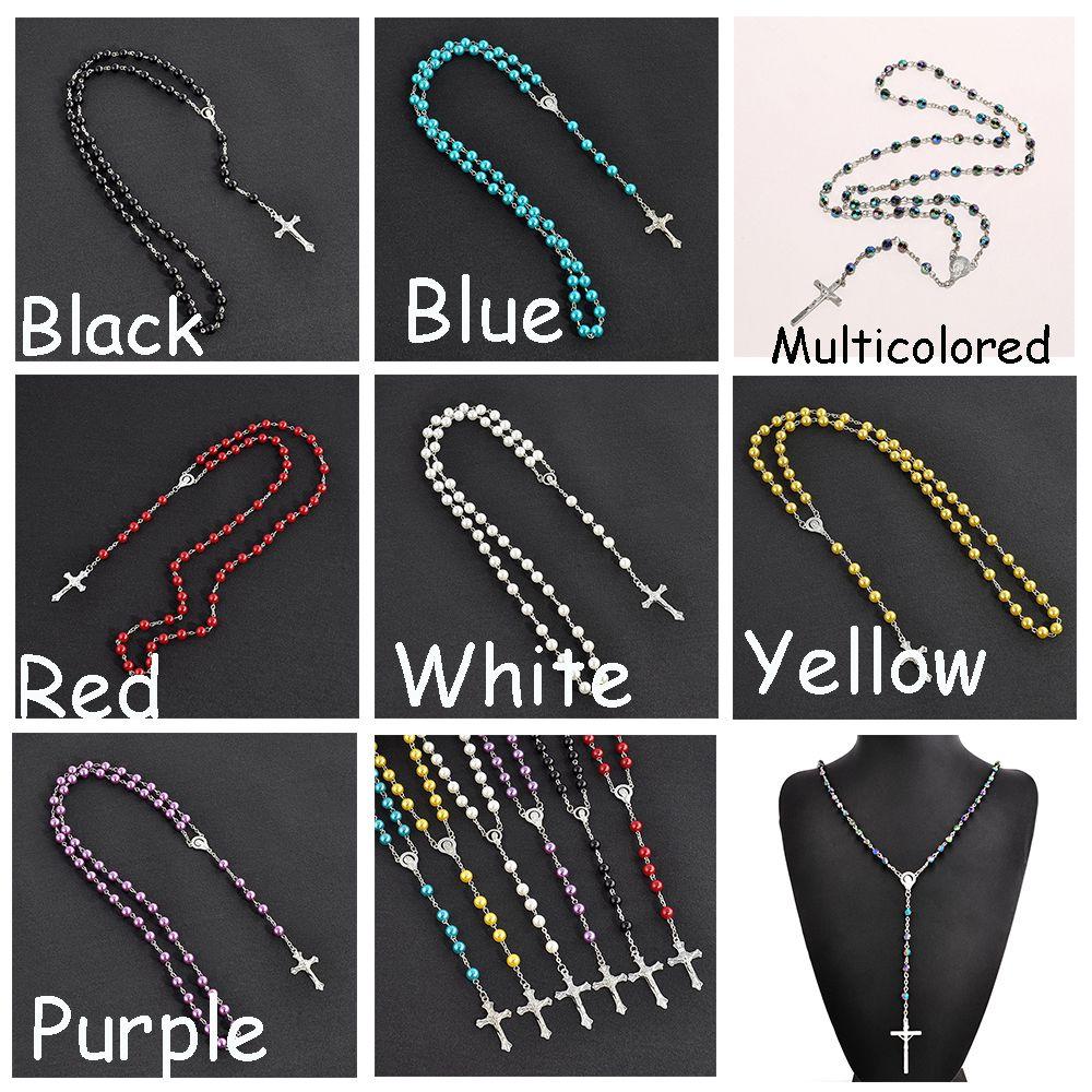 Hot Sale Vintage Crucifix Jesus Rosary Beads Chain Cross Necklace Virgin Mary Pendant