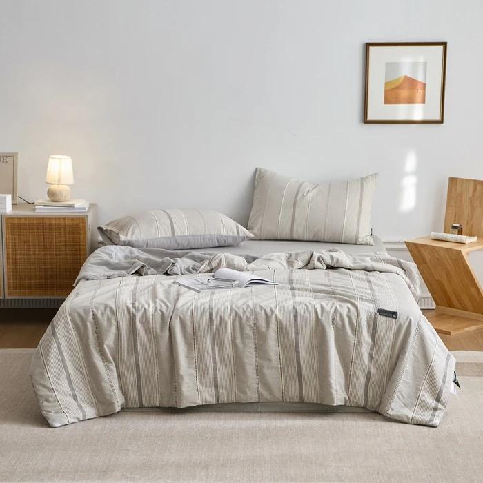 Новое однотонное простое полосатое летнее одеяло для дома с кондиционером, хлопковое летнее одеяло серии ваби, комплект из четырех предметов