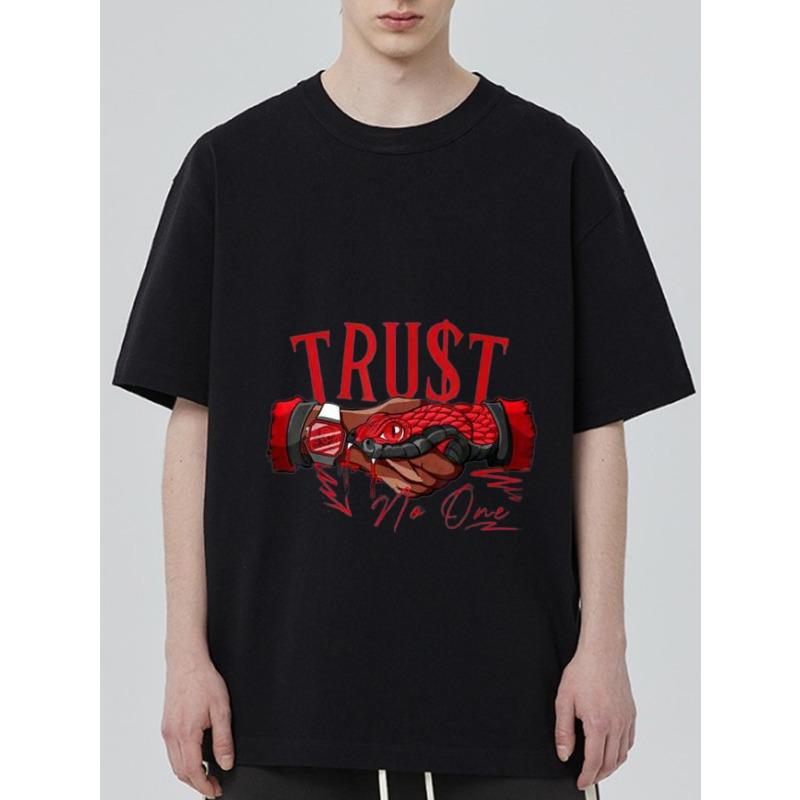 Black T-Shirt with Red Snake Hand and Trust No One Print for Casual Wear